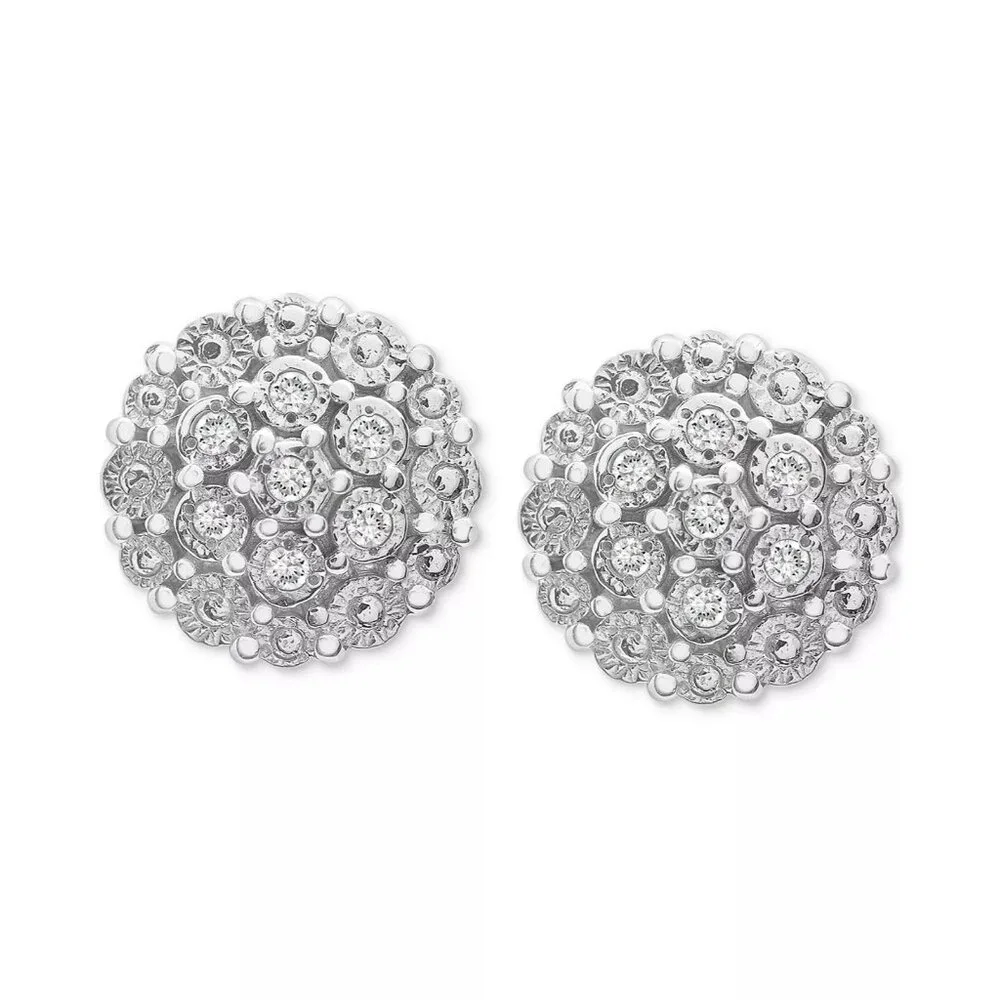 Diamond Cluster Button Stud Earrings 1/10 ct. t.w. in Sterling Silver $170 Value